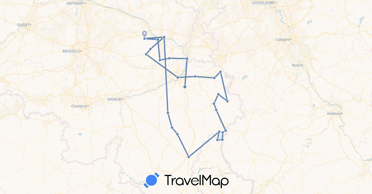TravelMap itinerary: cycling in Belgium, Luxembourg (Europe)